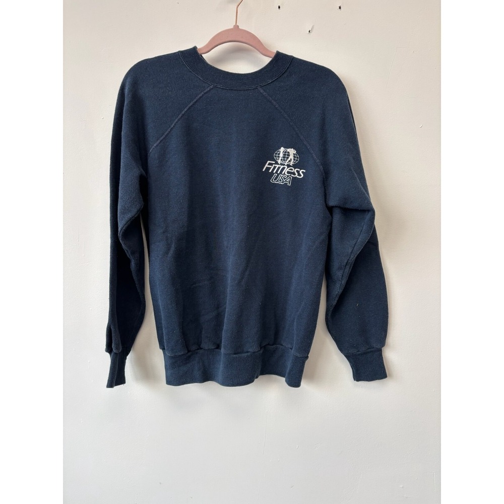 Vintage 80s Pannill Navy Blue Fitness USA Logo Sweatshirt‎ Faded Medium